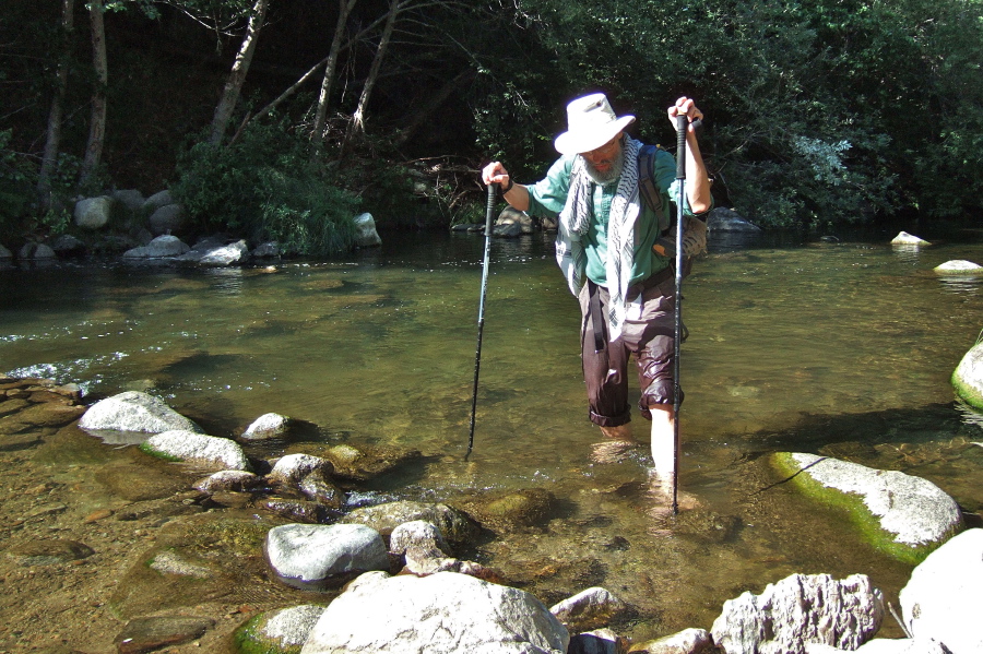 Frank finishes the fourth crossing of the San Lorenzo River.