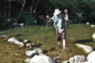 Frank finishes the fourth crossing of the San Lorenzo River.