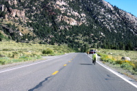 Zach Kaplan (front) and Ron Bobb head north on June Lake Loop (7240ft)