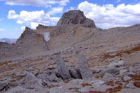 The two vertical rocks marking the correct use trail.