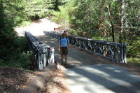Ron models the bailey bridge on Camp Pomponio Rd. over Tarwater Creek.