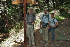 Bill, Frank, and Stella at junction of Raymundo and Miramontes Trails