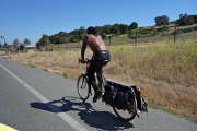 Guy riding an extended tail bike on Junipero Serra Blvd. near Stanford Ave.