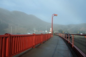 Fog rising over the Marin Headlands on a very wet Golden Gate Bridge.