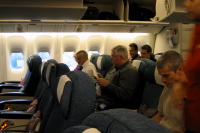 Passengers prepare for the flight to Singapore.