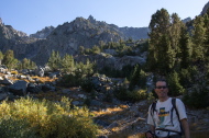 Bill heads down the grassy slope to Sky Meadow below Mammoth Crest.