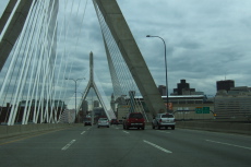 Crossing the Leonard P. Zakim Bunker Hill Memorial Bridge into Boston, MA