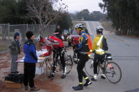 First double-century riders arrive at Gilroy rest stop. (210ft)