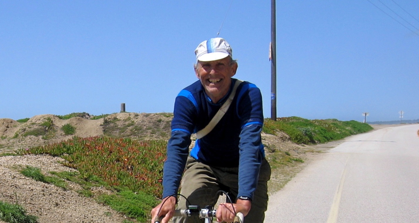Jobst Brandt enjoys one of his favorite local rides down the coast on CA1 near Waddell State Beach, April 9, 2005.