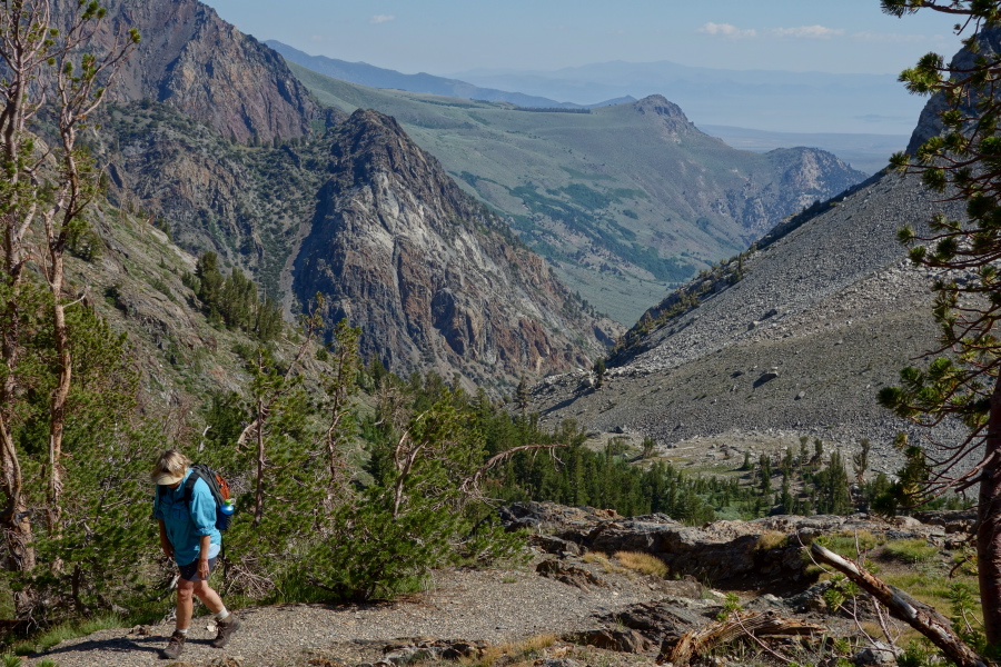 Nancy climbs the last of the steep stuff before Agnew Pass.