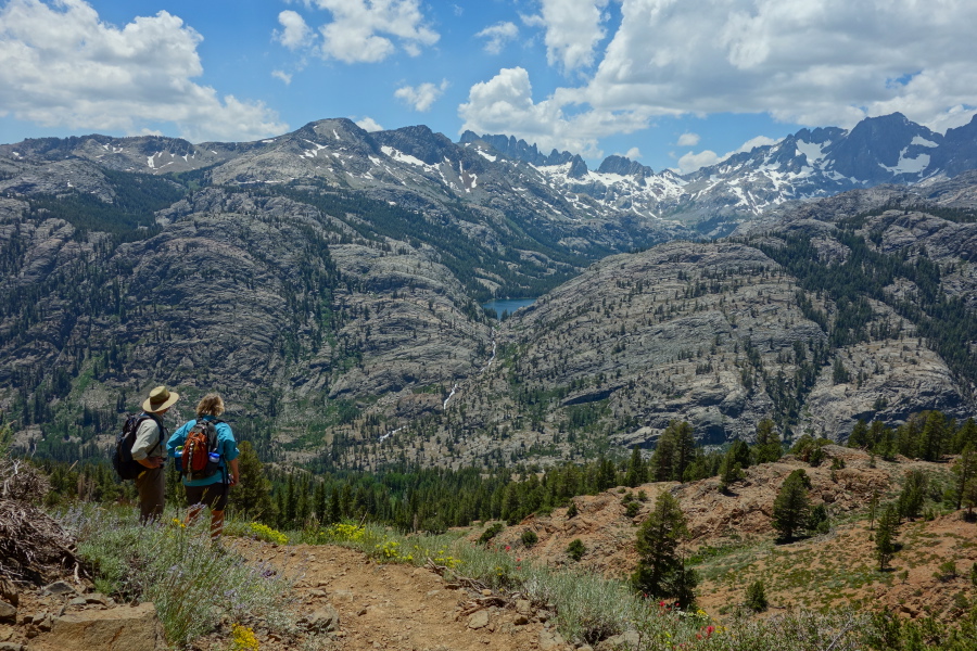 Brian and Nancy admire the outflow from Shadow Lake.