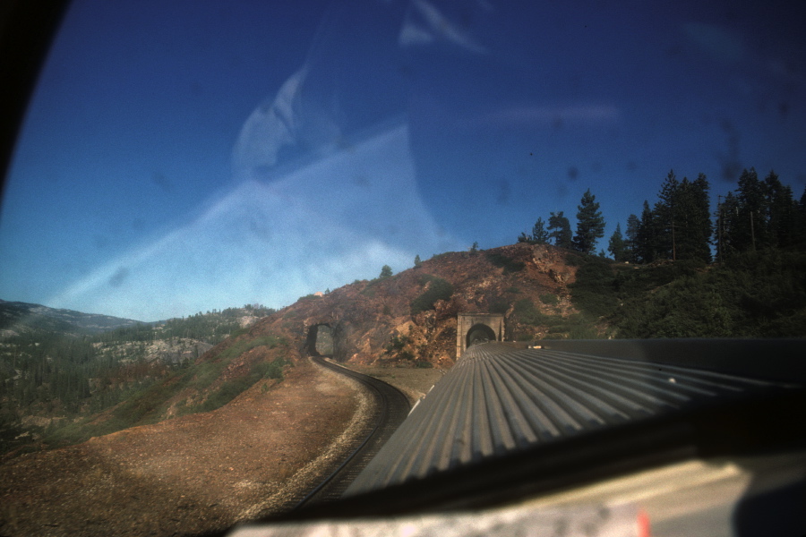 The train goes through a short tunnel