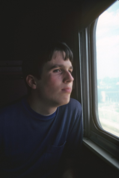 Bill looking out the window of the Slumbercoach room