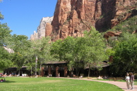 Kay and David (lower right) at the Zion Lodge.