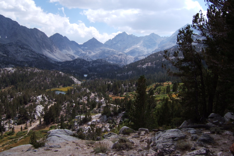 Little Lakes Valley from vista along Mono Pass Trail later in the day.