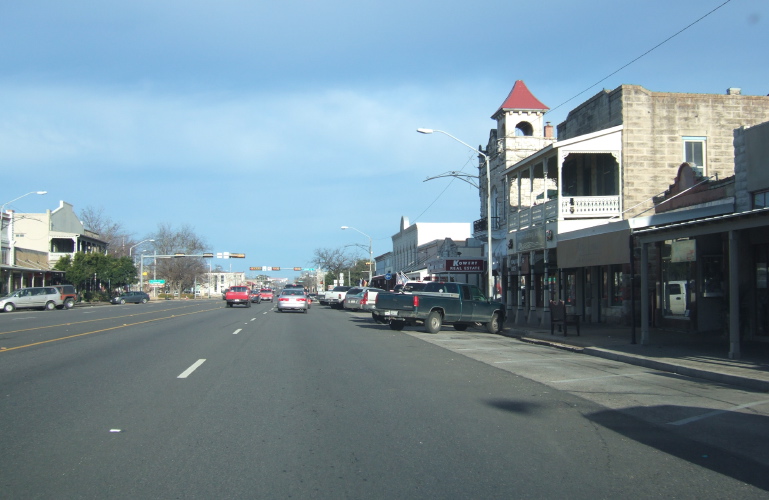 Downtown Fredericksburg, TX on US-87.