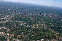 Downtown Austin during takeoff