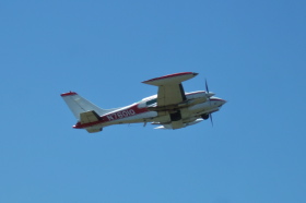 A plane takes off from Palo Alto Airport.