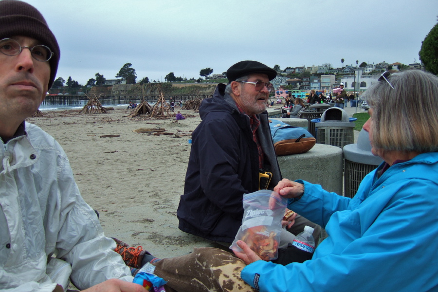 Bill, Ron, and Alice enjoy a snack at Capitola Beach.
