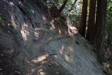 The trail crosses a fresh slide.