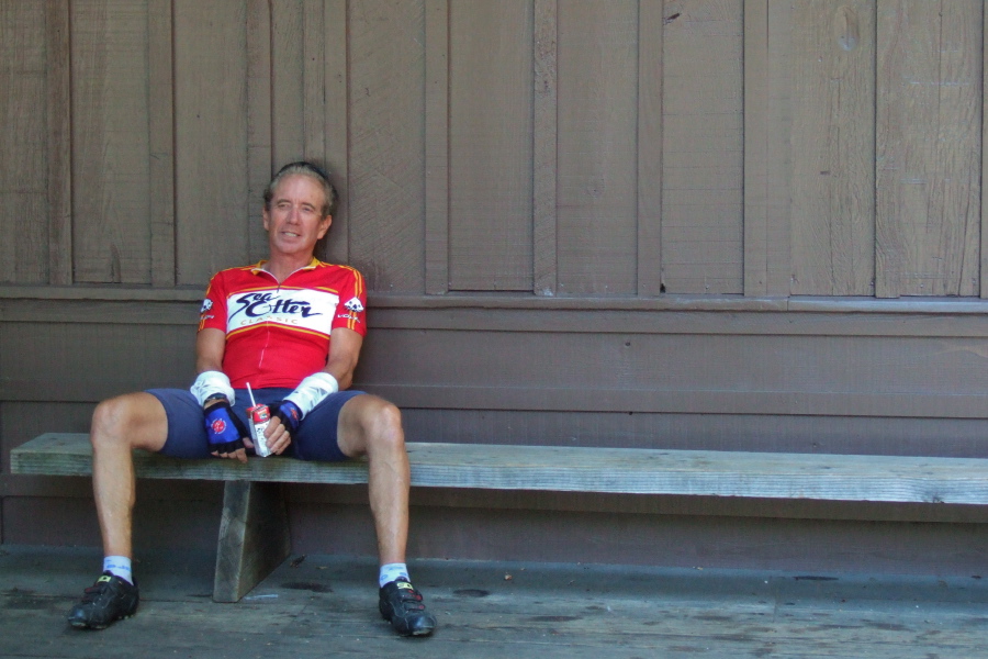 A weary Dave Fitch takes a well-deserved break at the Big Basin store.