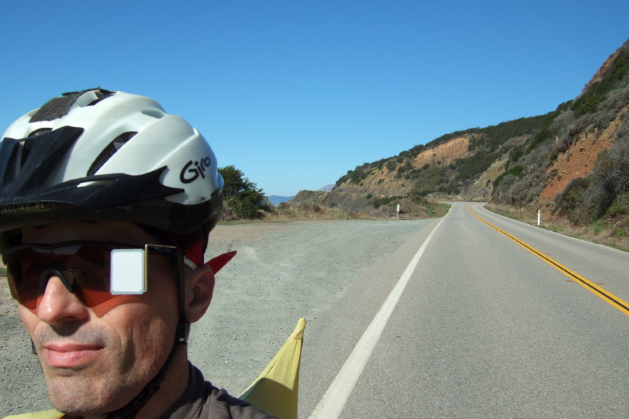 Bill southbound on CA1 between Dolan Rock and Square Black Rock.