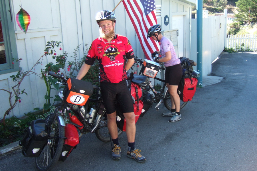 German tourists riding from Alaska to Tierra del Fuego.