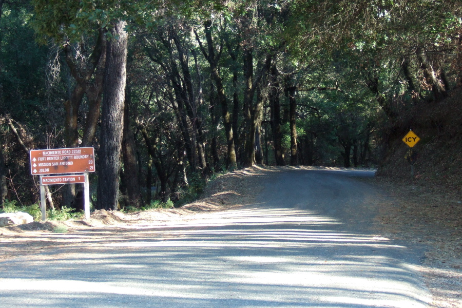Nacimiento-Ferguson Rd. continues over the ridge and down to the east.