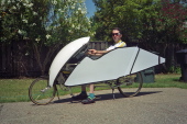 Bill models his Gold Rush with coroplast fairing (1).