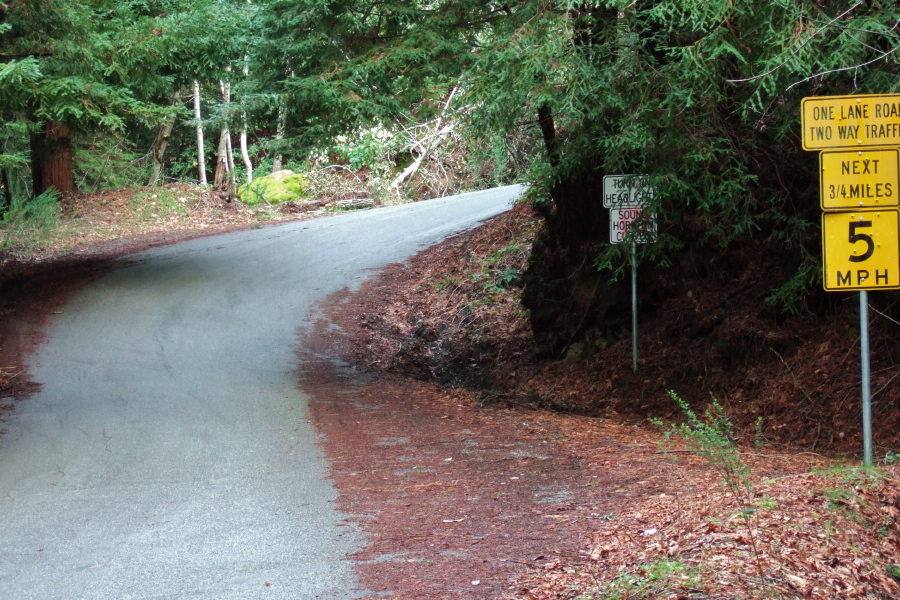 Sharp uphill corner on Upper Zayante Rd.