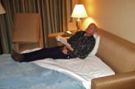 David relaxes at the Embassy Suites.