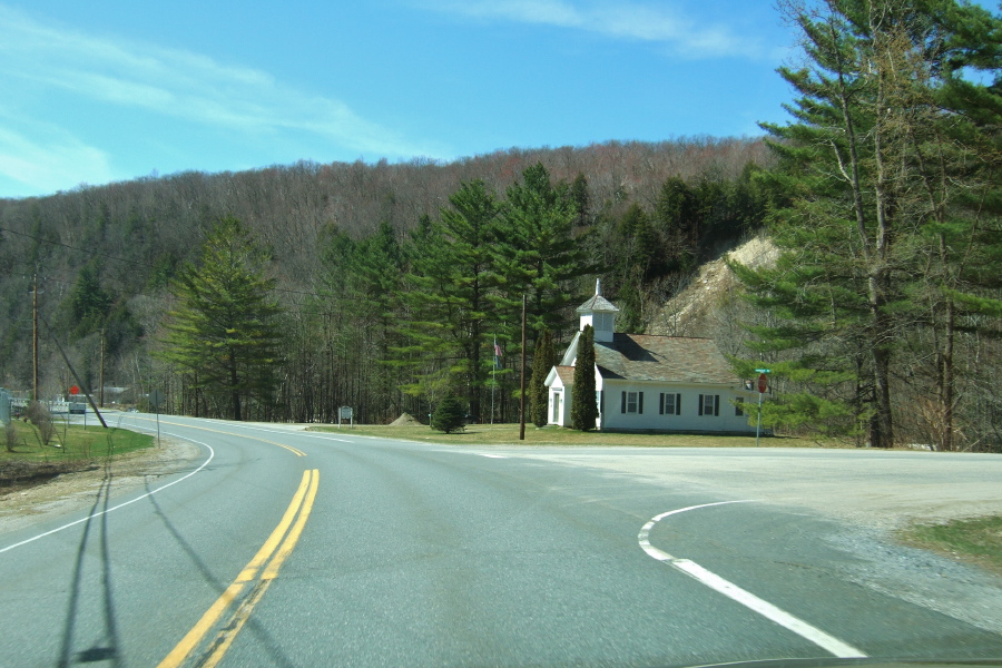 Passing a small church at Harbor Road east of Bennington, VT