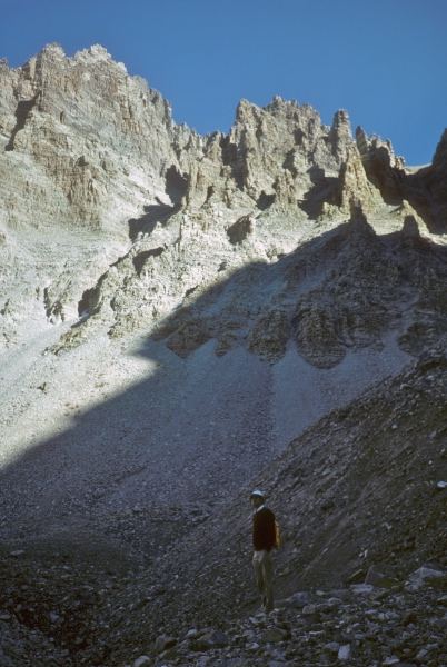 David climbs up a nearby glacial morraine.