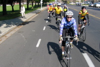 Cheryl Prothero leads the group on the warmup to the bottom of Sierra Rd.