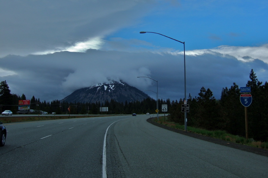 A dark cloud enshrouds the summit of Black Butte.
