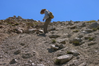 David descending the climbers route to Echo Peaks.