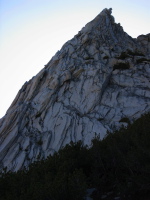 Climbers on the southeast buttress of Cathedral Peak.