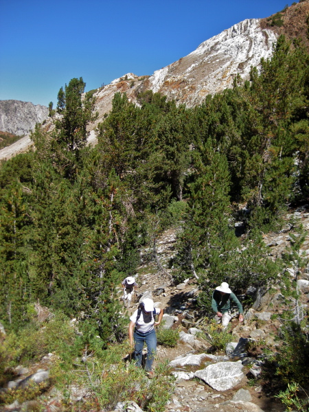 Stella, Bill, and David climb to Ruwau Lake.