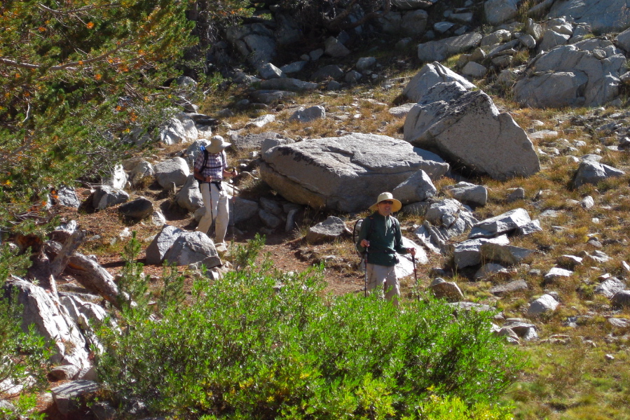 David and Bill descend near Chocolate Lakes.