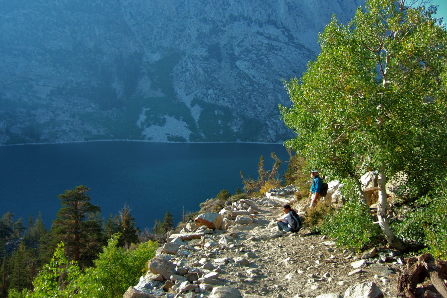 Frank and Stella pause at a view of South Lake.