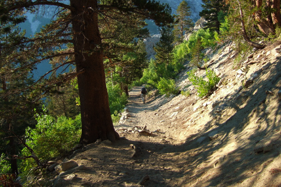 David walks down the Bishop Pass trail.