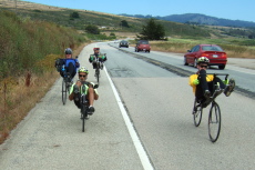 The group rides north near Pigeon Point.