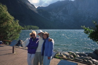 Laura, David, and Kay at Convict Lake on a windy day