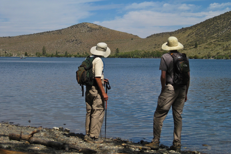 David and Bill stand at the southwest end of Convict Lake.