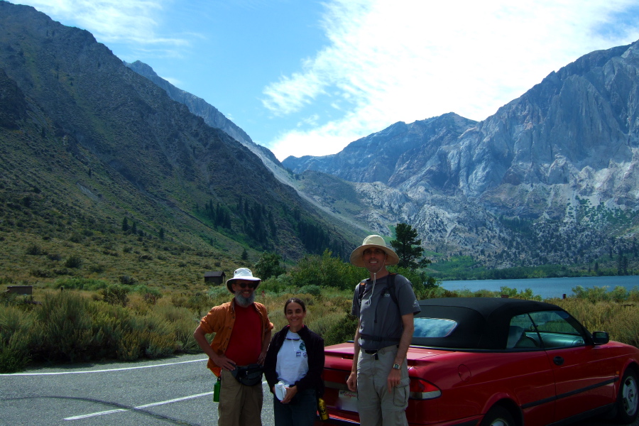 Frank, Stella, and Bill get ready to hike around Convict Lake.