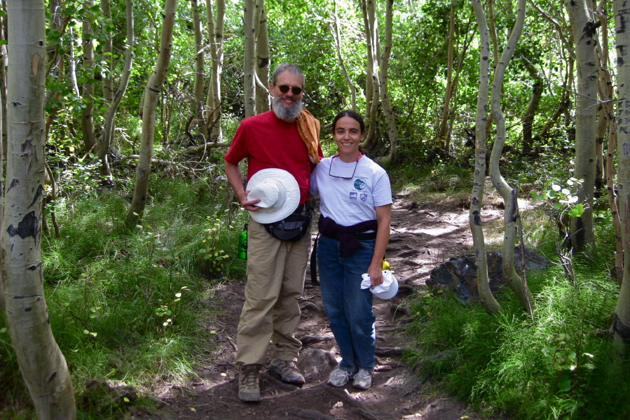 Frank and Stella enjoy the aspen grove at the southwest end of the lake.