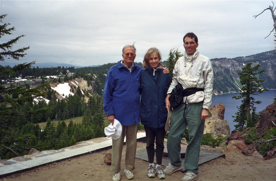 David, Kay, and Bill on the Crater Lake rim on the trail to Garfield Peak.