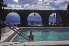 Laura bobs around in the swimming pool at the Furnace Creek Inn.