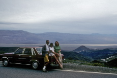 David, Laura, and Kay with the rented Ford Fairmont on CA190