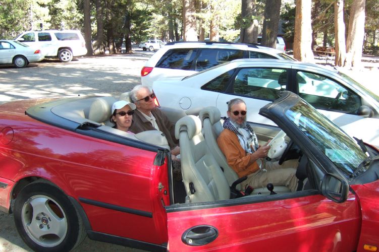 Stella, Frank, and David get ready to ride back over the Sierra Crest.